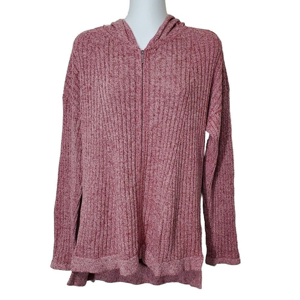 Lands End Cardigan Sweater Womens Large 14-16 Full Heathered Red Linen Blend
